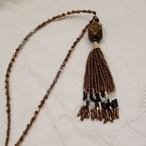 Tassle necklace brown, black, white beaded boho